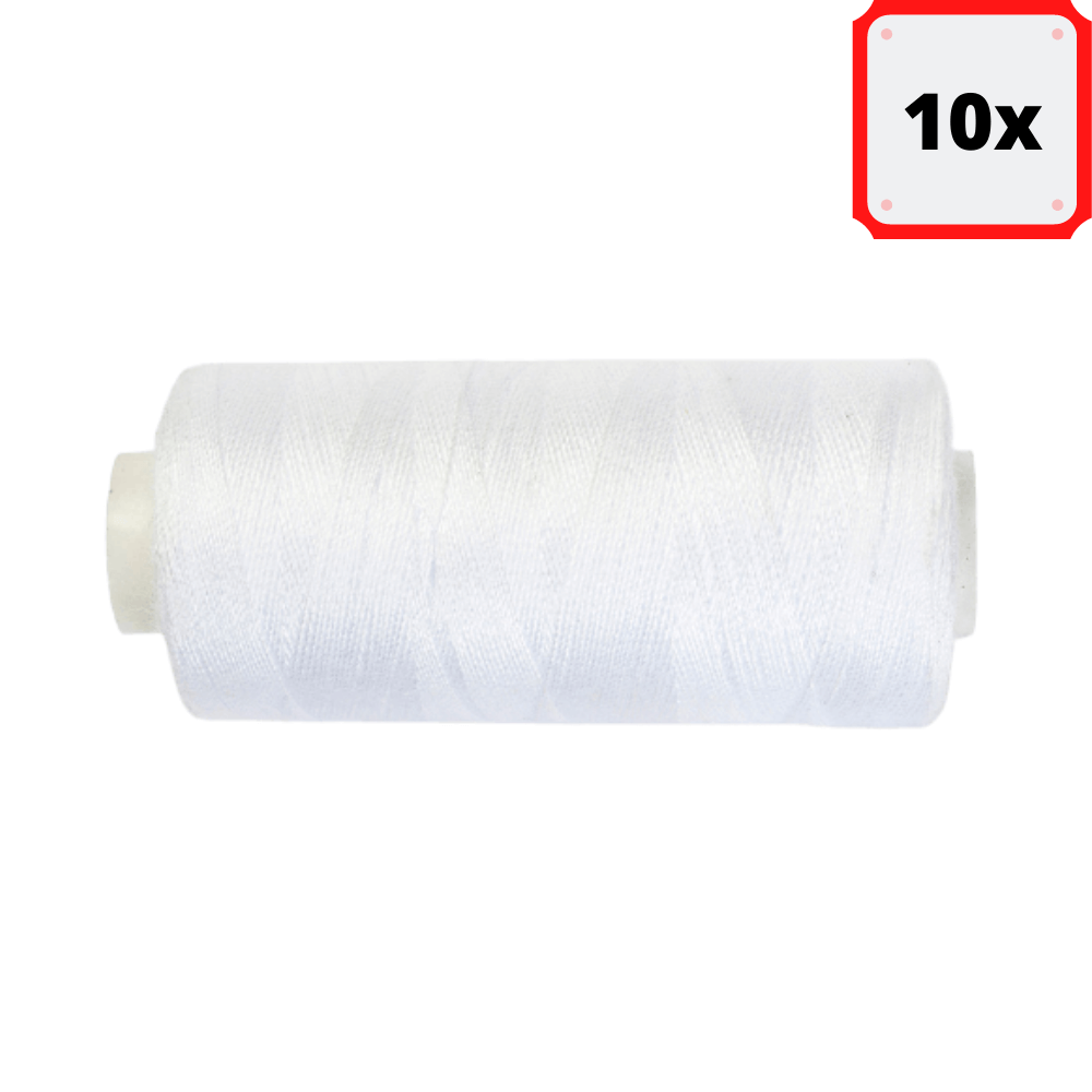 10x 1000 Yards Polyester Nähgarn, Farbe weiß