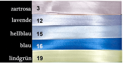 10 M Atlas-Schrägband, 25 mm, gefalzt in 5 Farben