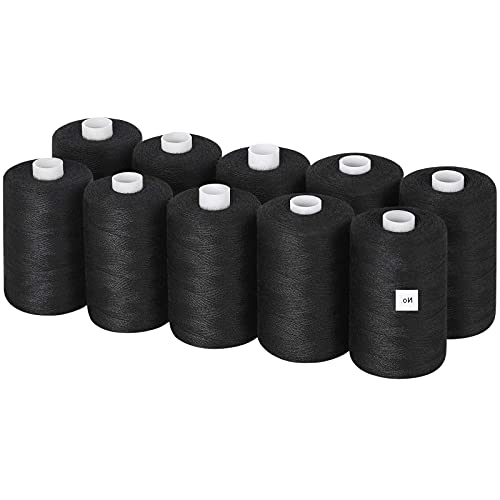 10x 1000 Yards Polyester Nähgarn, Farbe schwarz