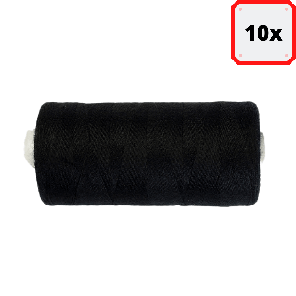 10x 1000 Yards Polyester Nähgarn, Farbe schwarz