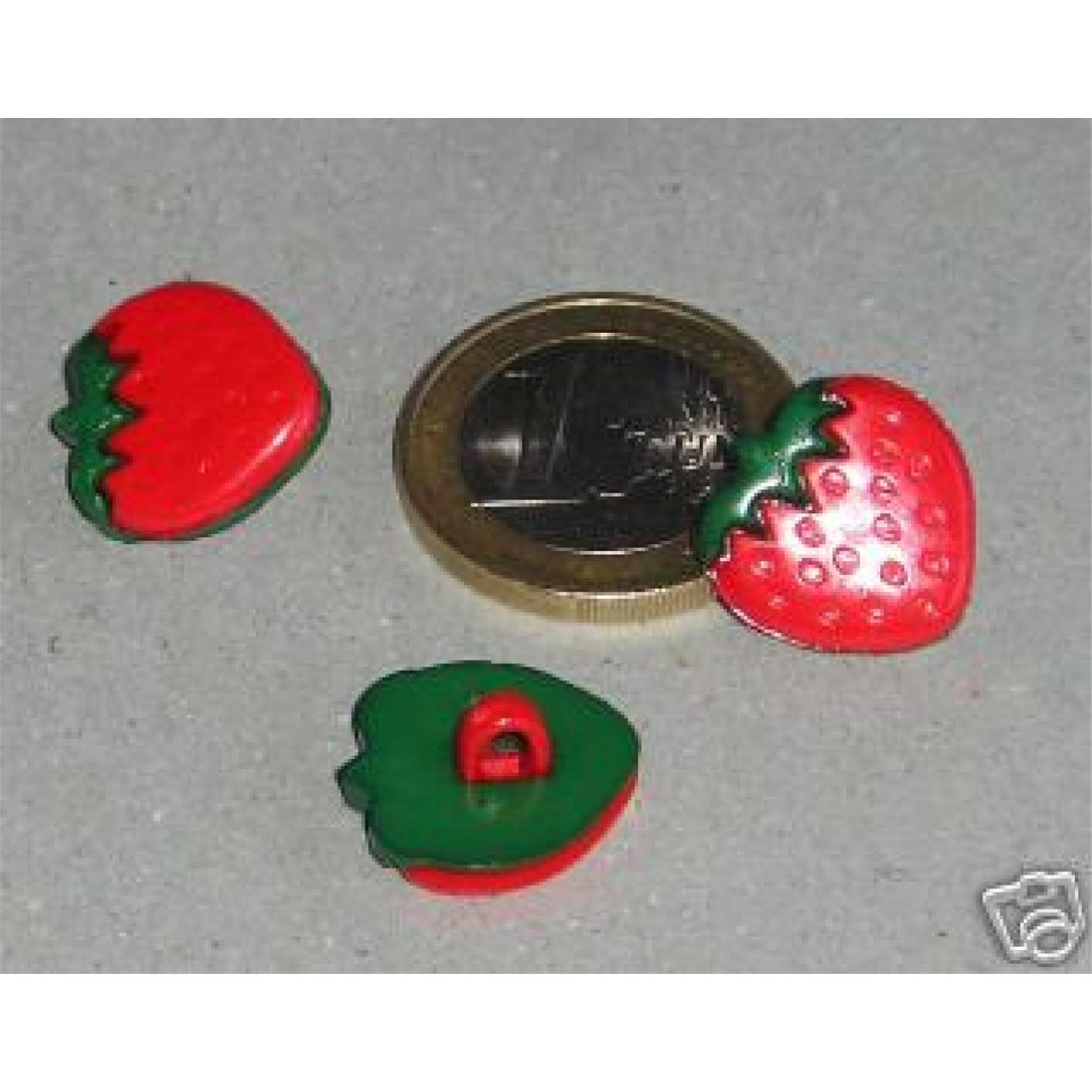144 Stk. Kinderknöpfe "Erdbeere" rot-grün (88)